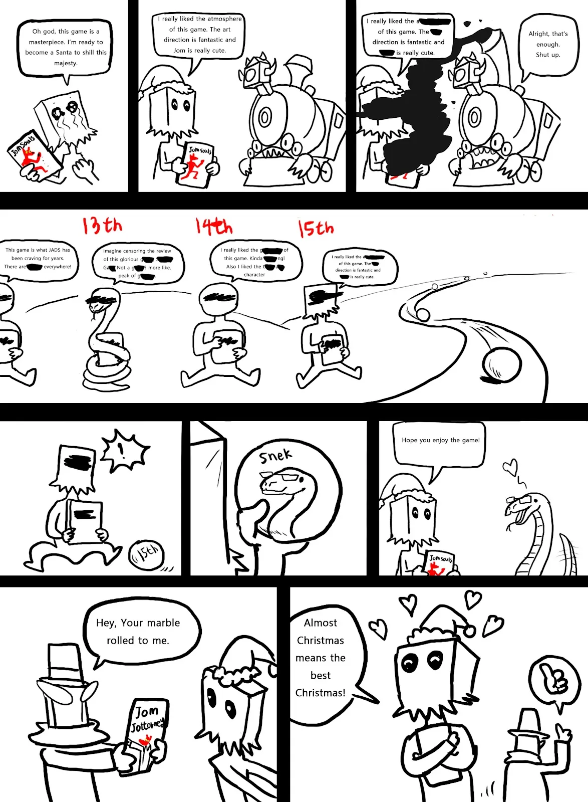 A guide to secret santa, showing users being matched with others and giving gifts.